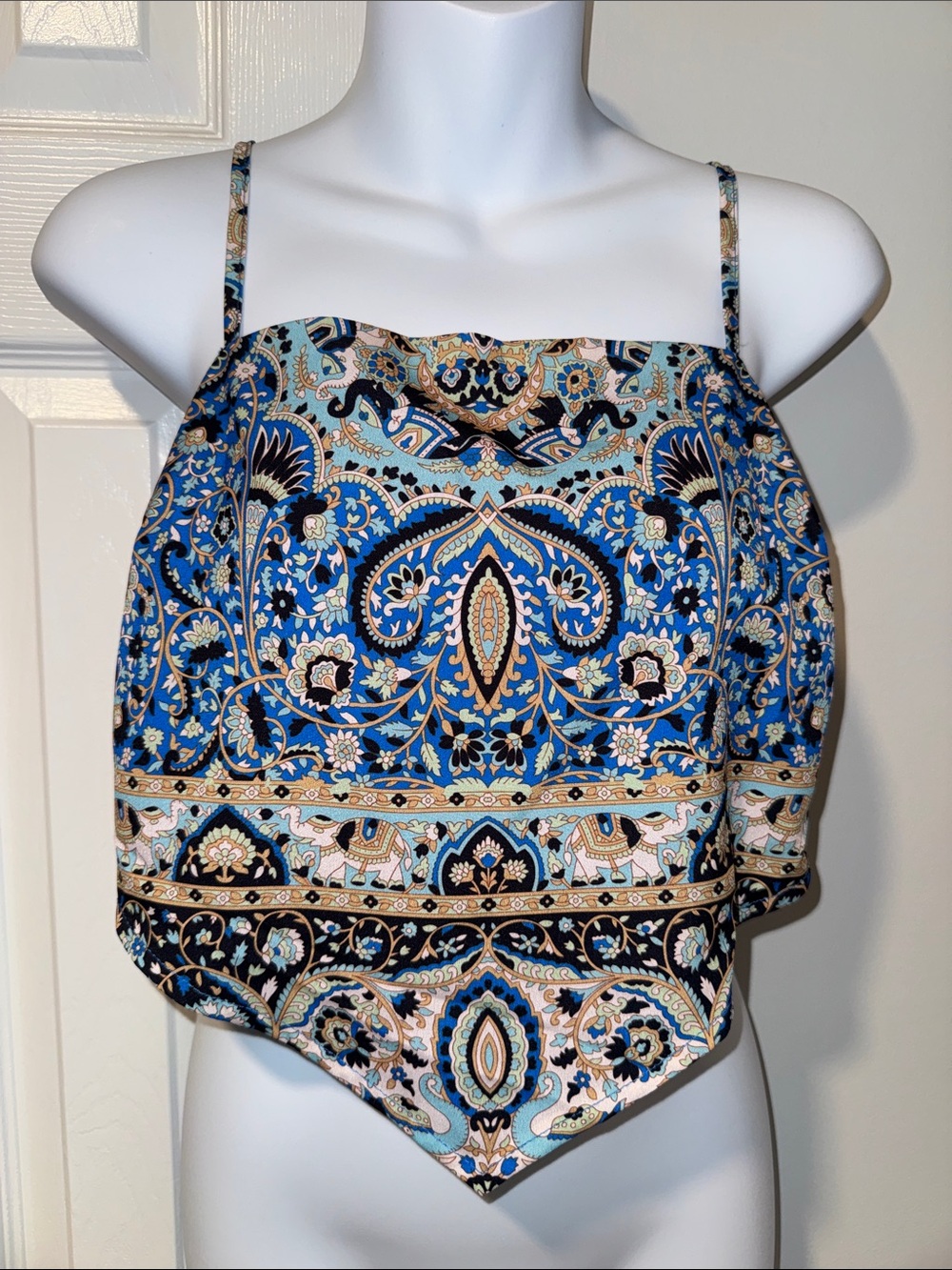 Lulu's Blue Paisley Handkerchief Hem Cami Top